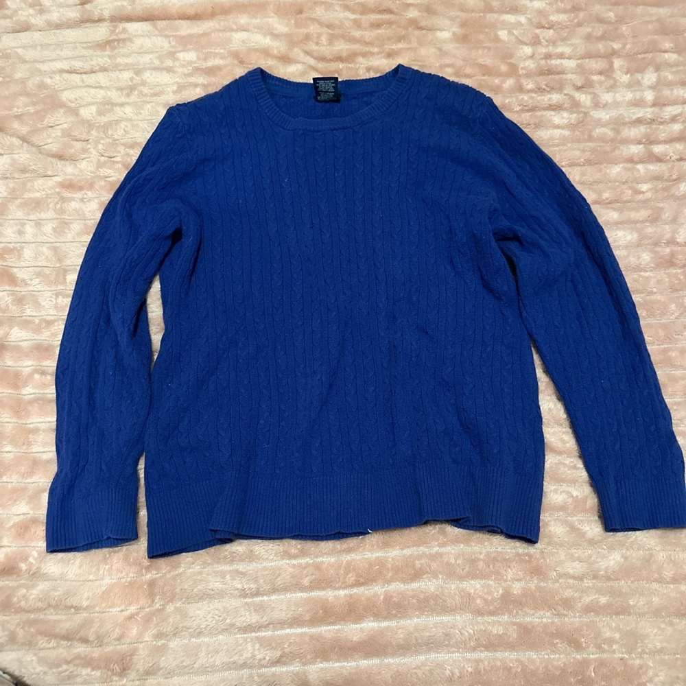 Basic Editions Women's Royal Blue Cable Crewneck Sweater